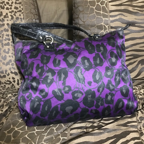 HP👜 Coach Poppy Purple Ocelot Purse H1281-120048 - Picture 2 of 7